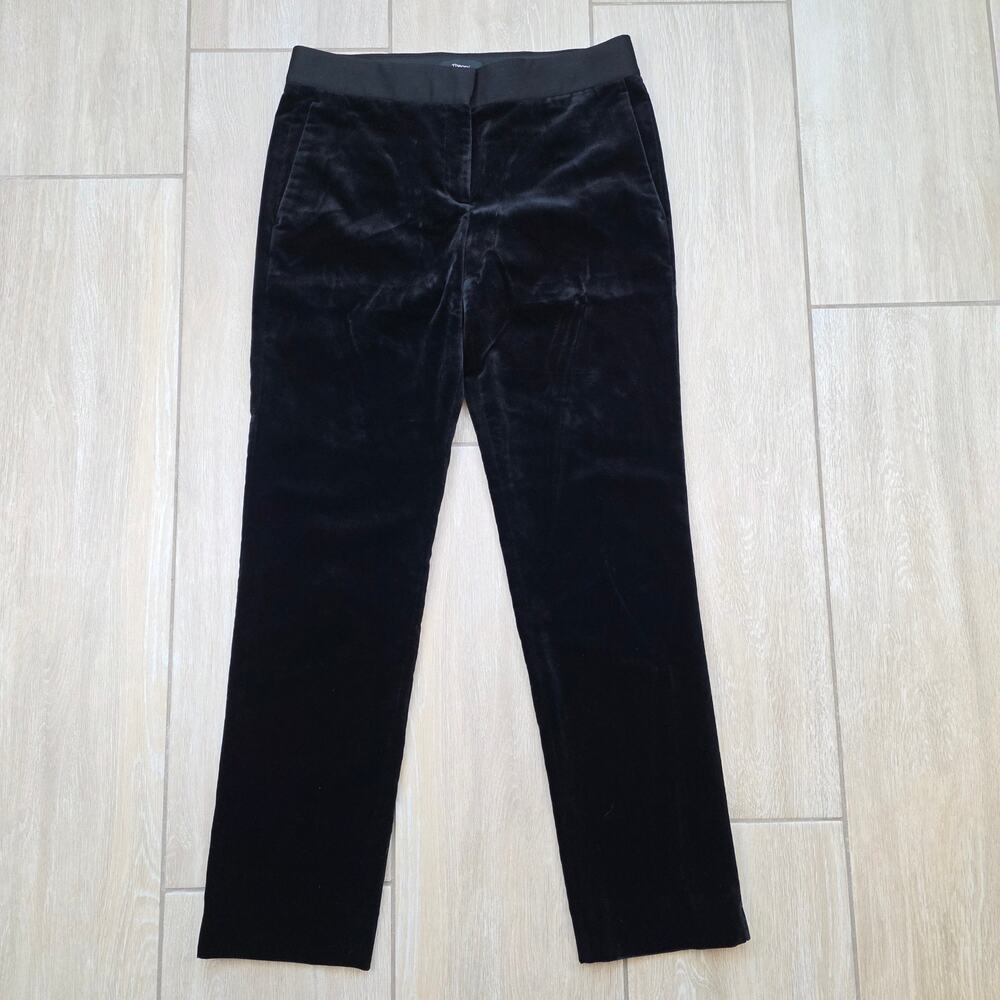 Theory Straight Trouser C Stretch Velvet Pants Womens 2 Black Straight Leg